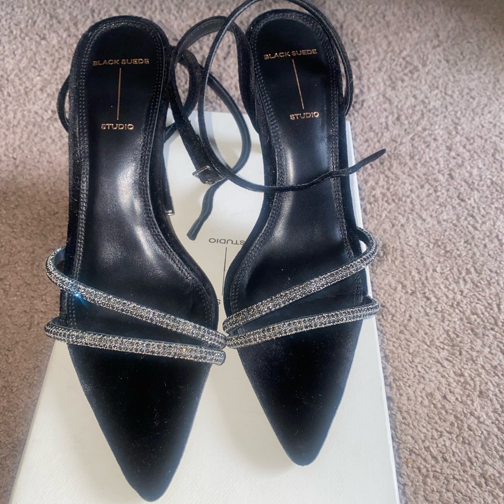 Nordstrom Black Suede Heels with Silver Accents